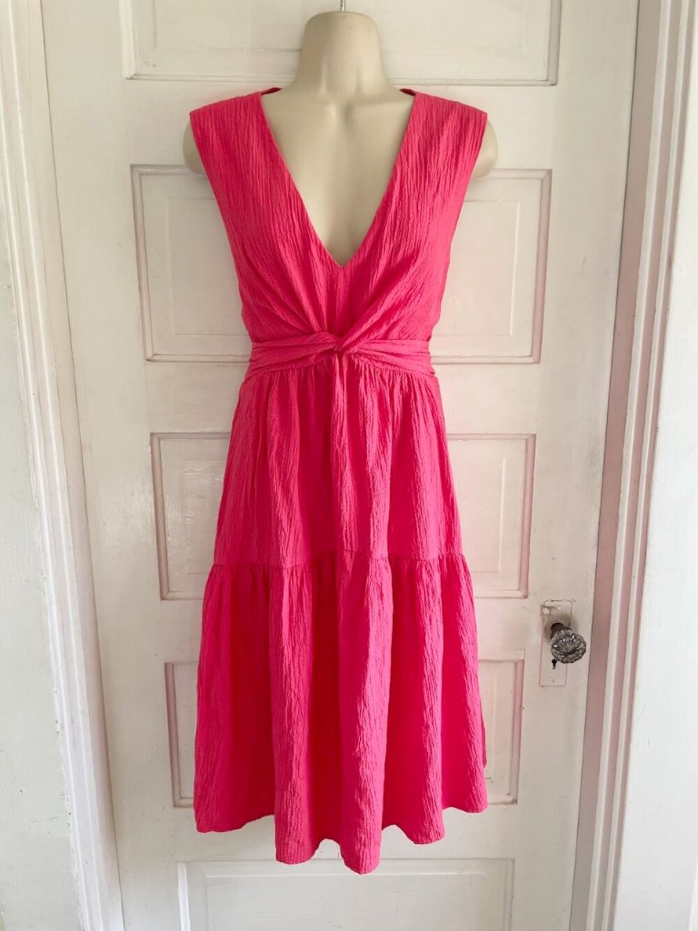 Calvin Klein Pink Gauze Tiered Tie Twist Front Midi Dress 14